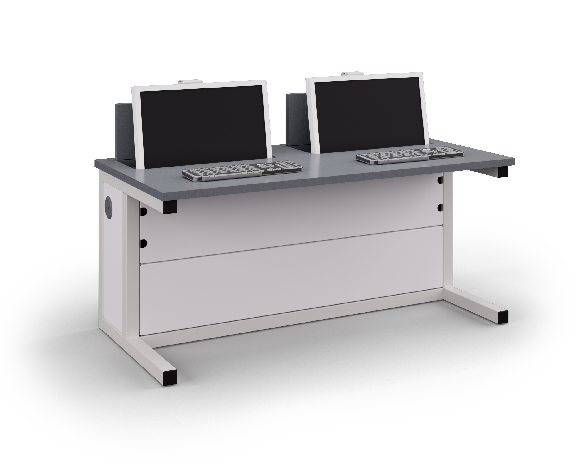 desk with retractable monitors