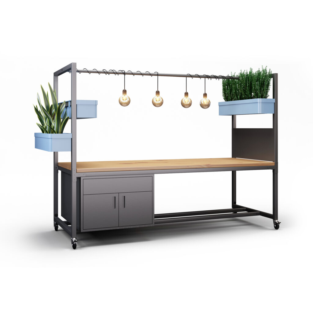 custom makerspace table with planters