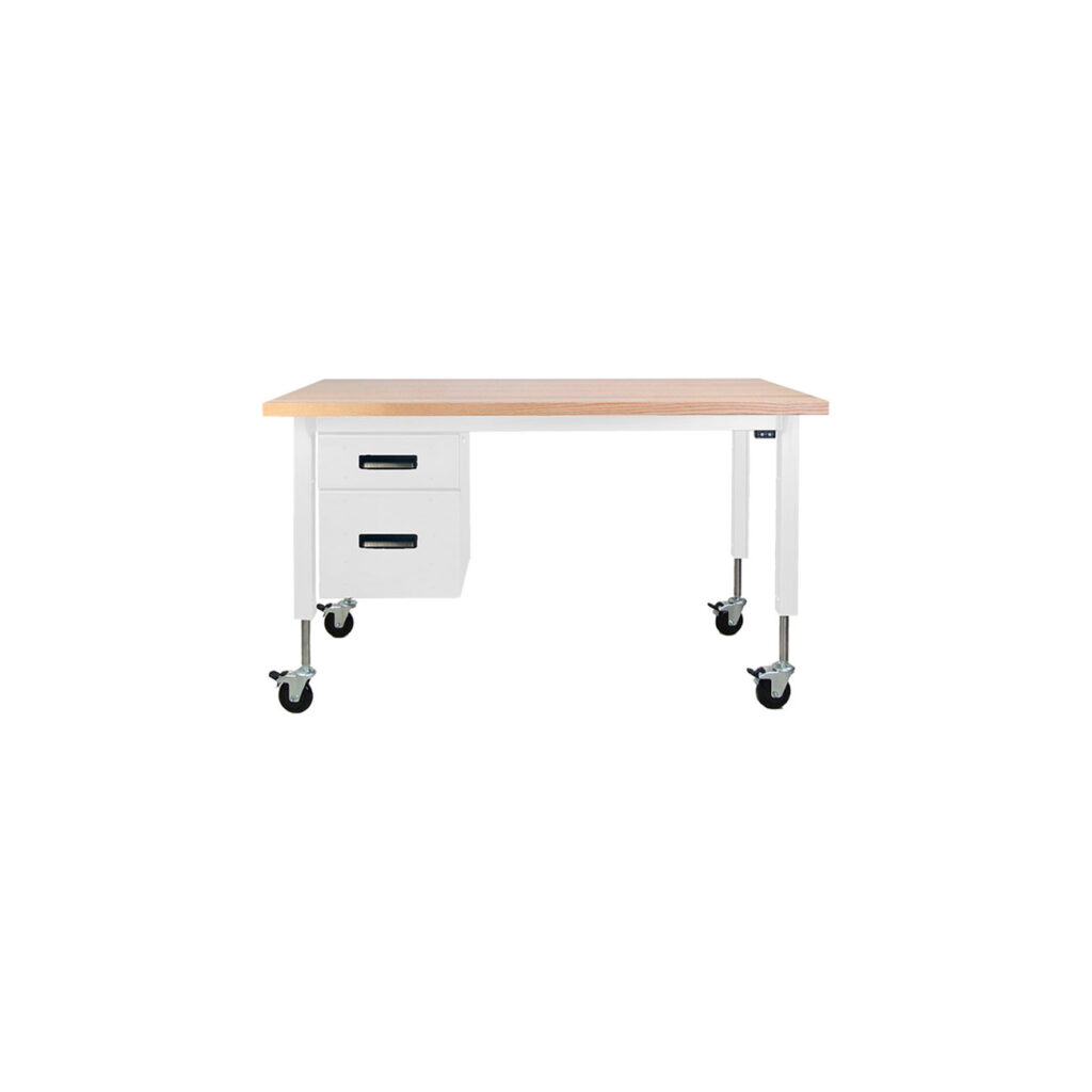 height adjustable desk on lockable casters