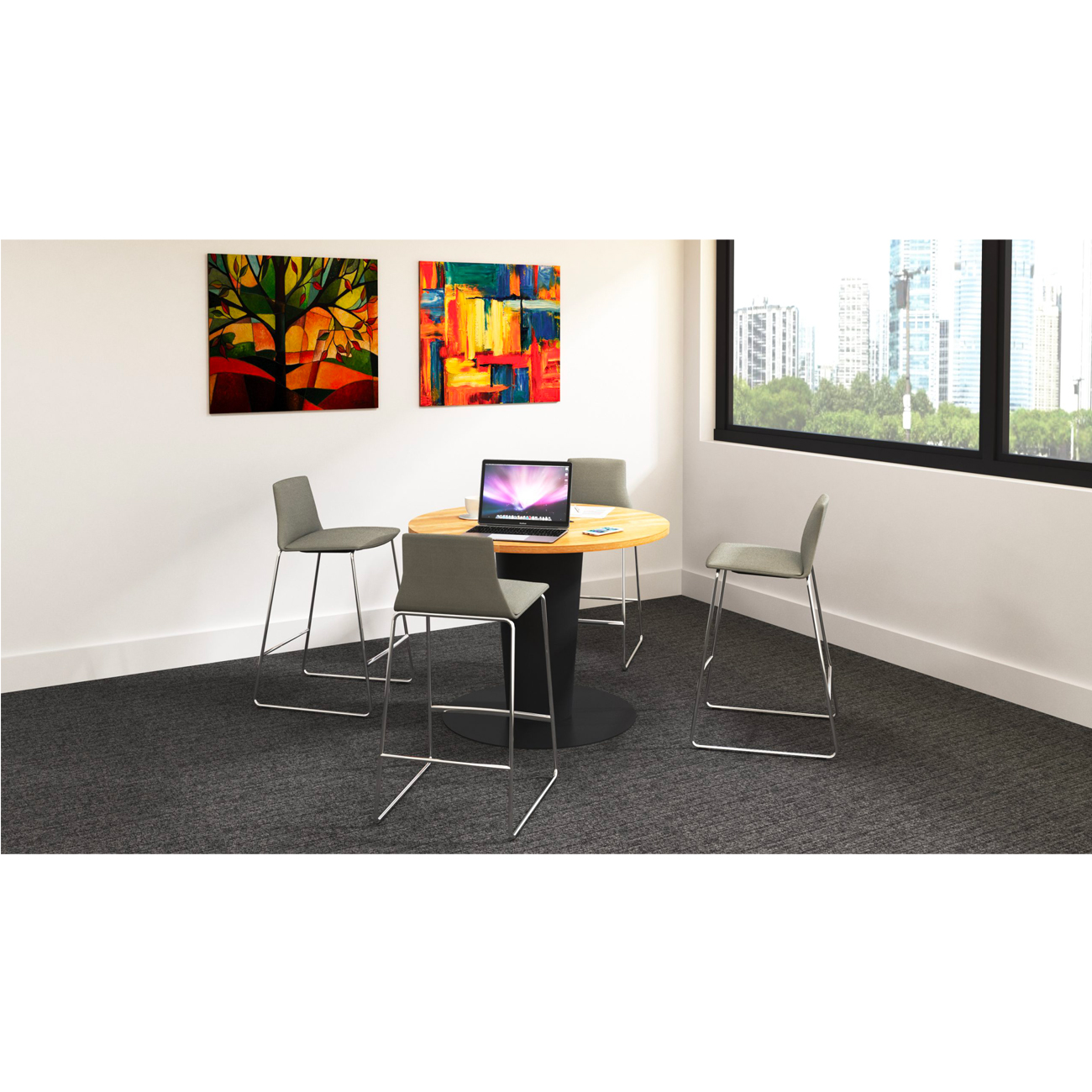 round standing height conference table with stools