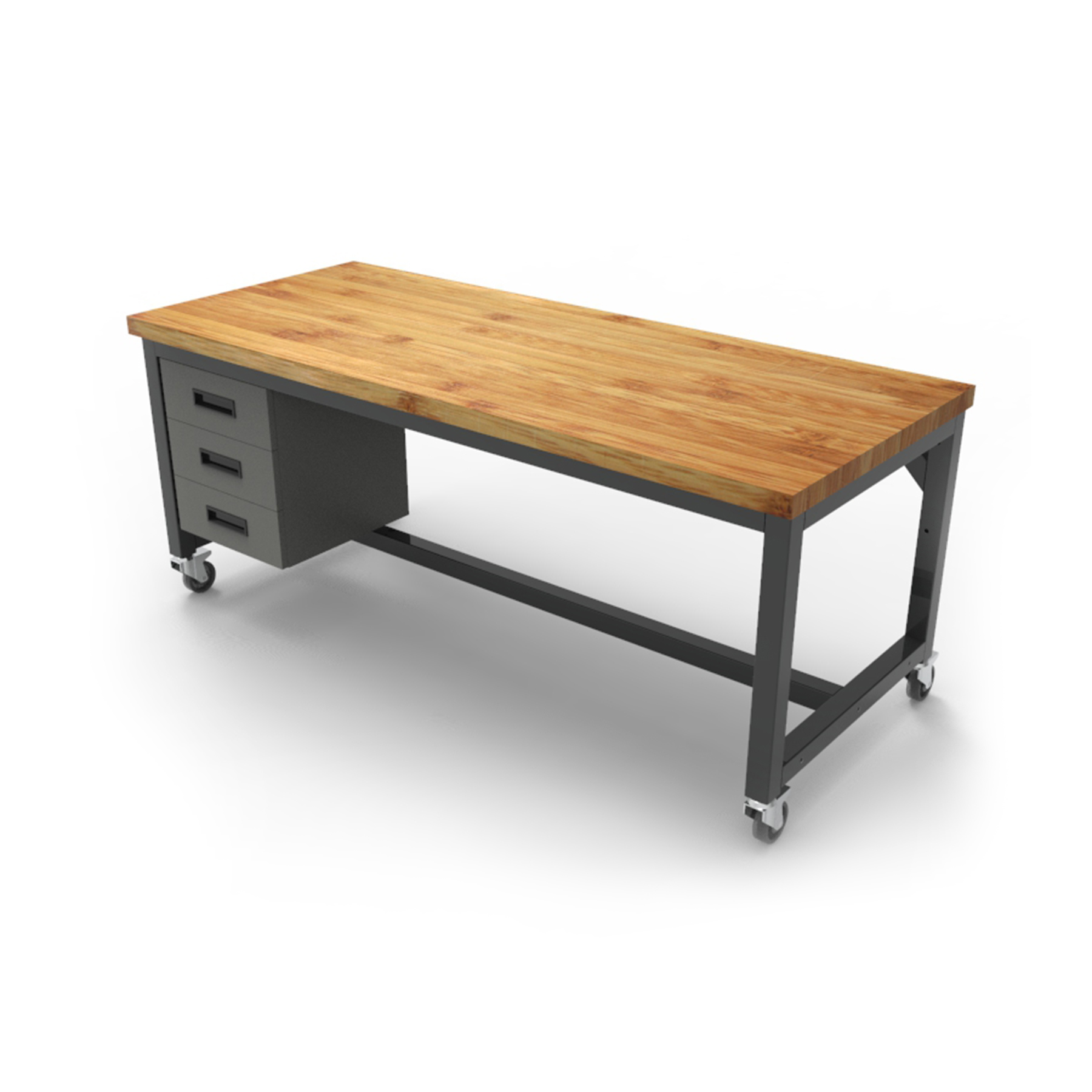 maple top desk three shelves mobile with lockable wheels