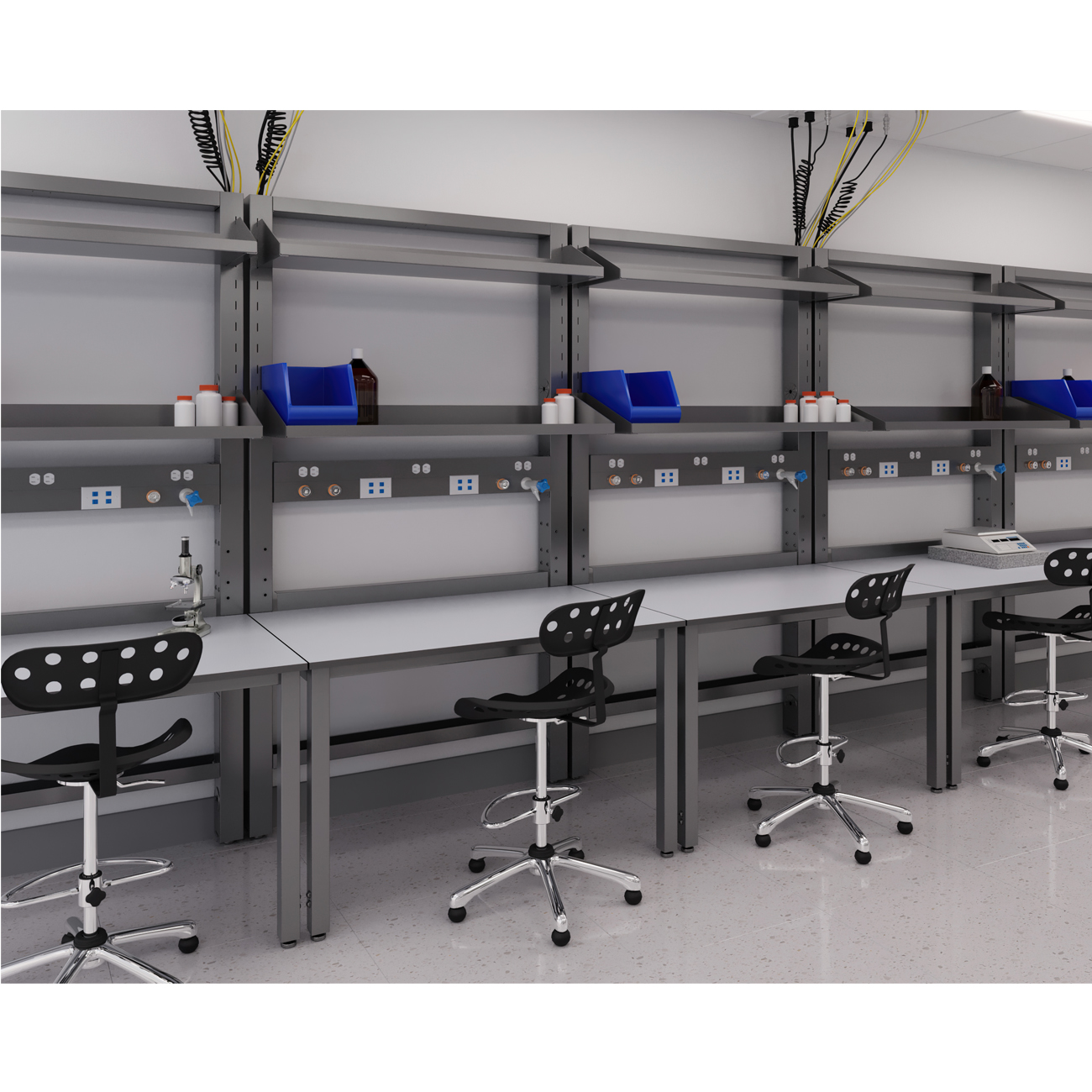 lab bench with wire management trough