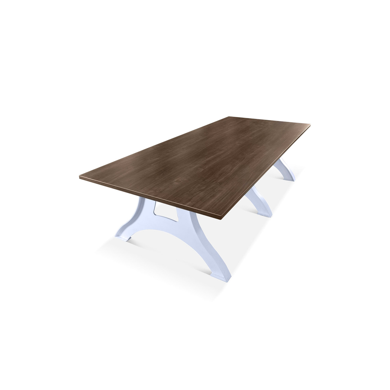 walnut rectangle conference table with white steel legs
