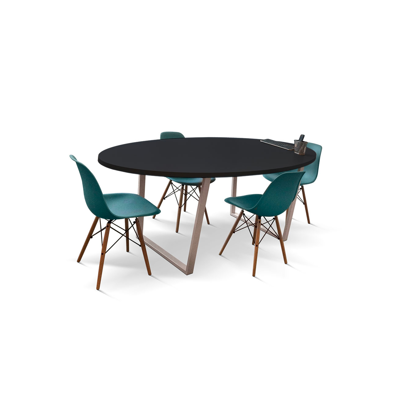 black laminate small oval huddle table