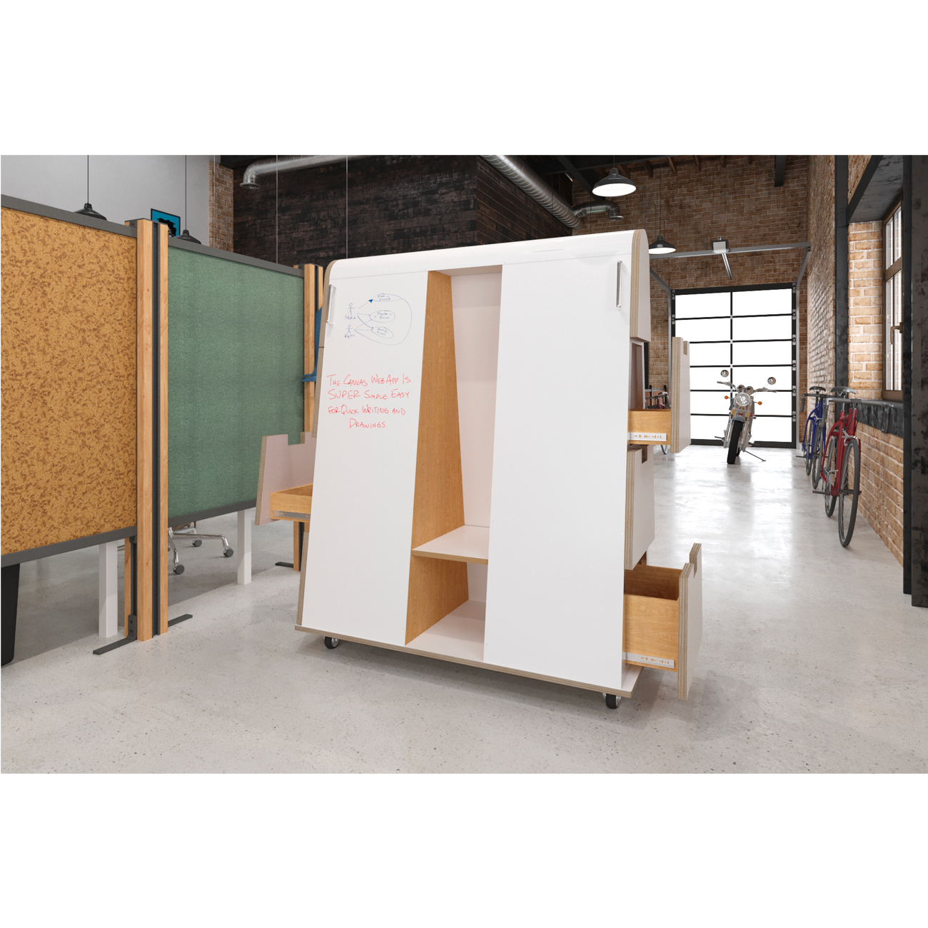 open floor plan workplace collaborative mobile whiteboard