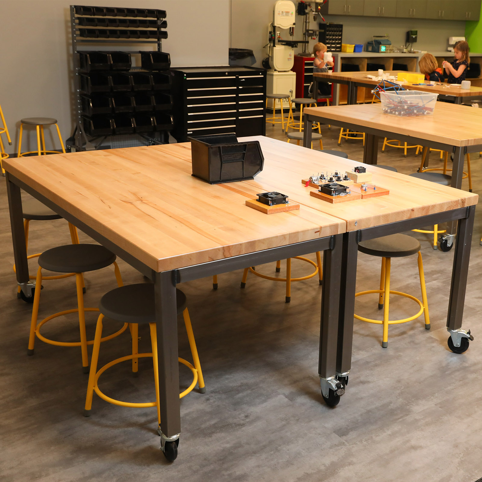 maker space tables in a children's learning environment
