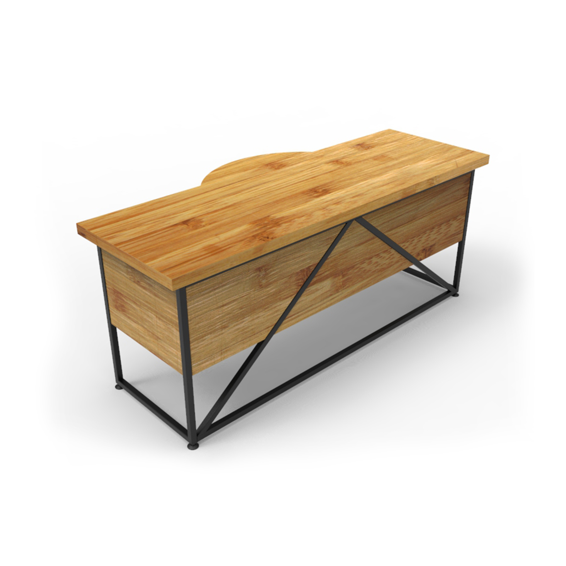 hardwood desk with modern curve and steel frame