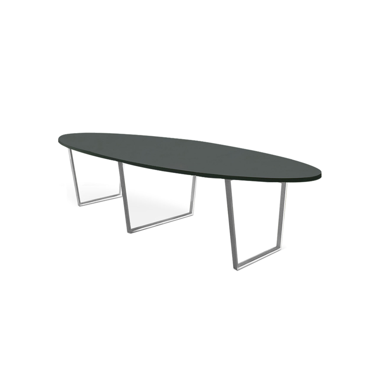 black oval conference table with steel legs