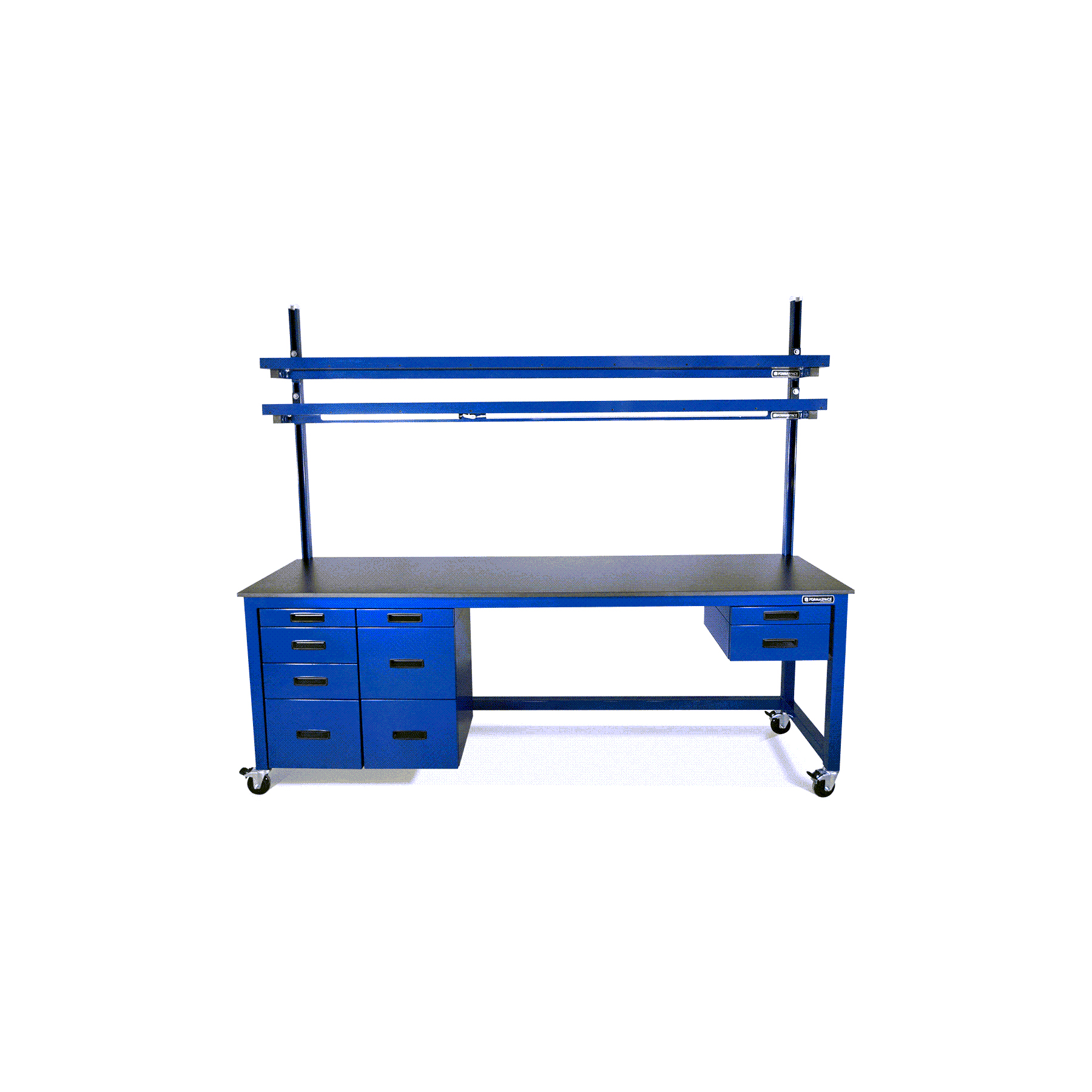 workbench for labs science research mobile with lockable wheels multiple drawers and overhead lighting customizable