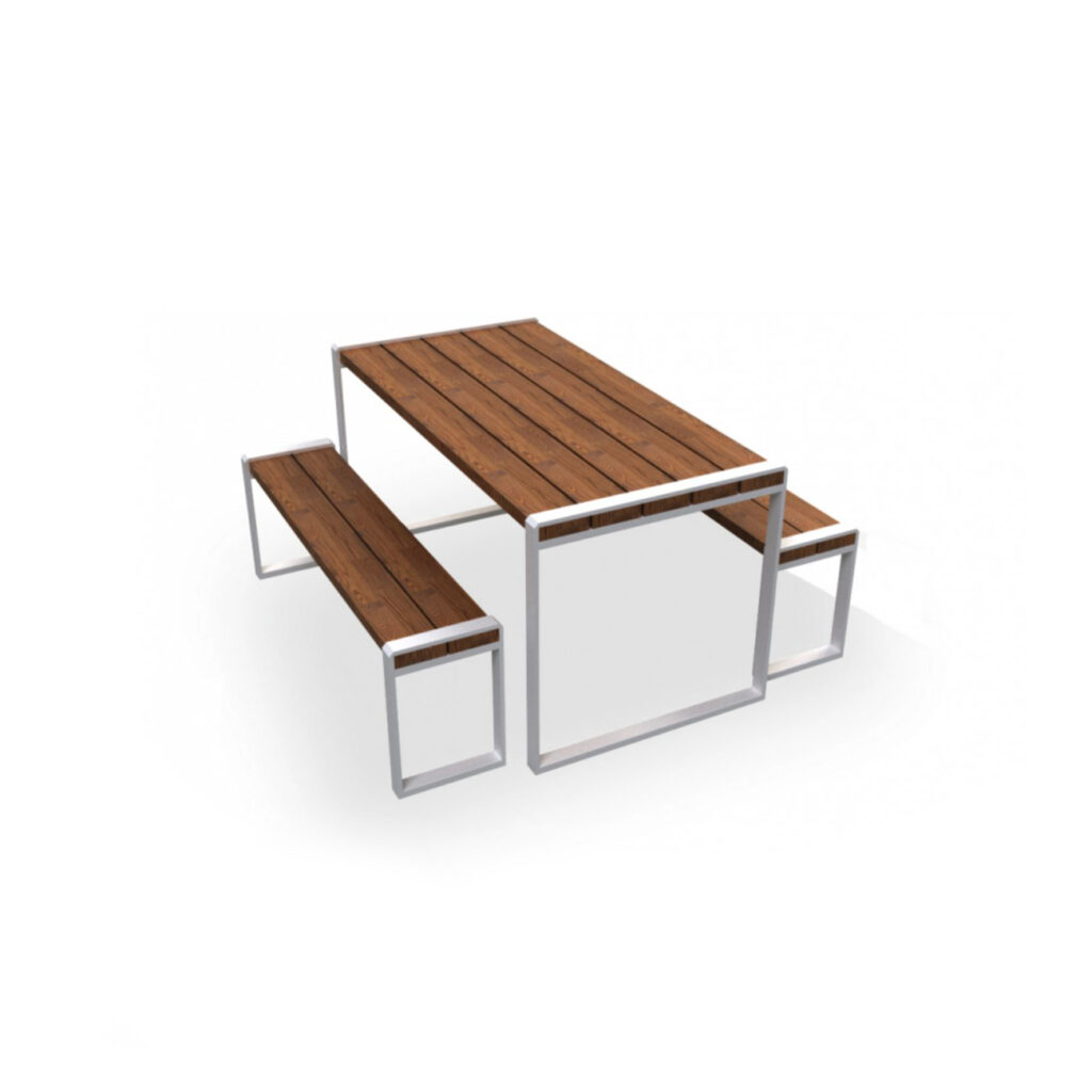 outdoor table with benches