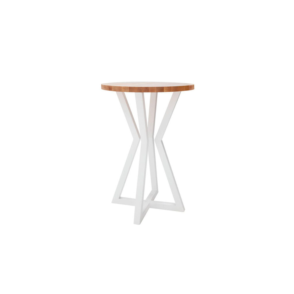 standing height round table with white steel base