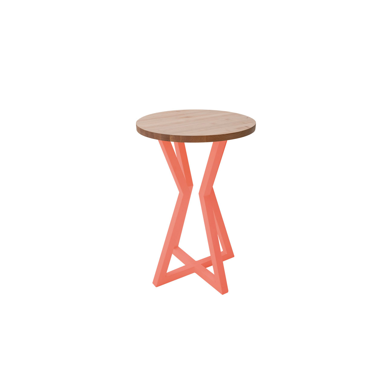 round cocktail table with orange powder coat legs